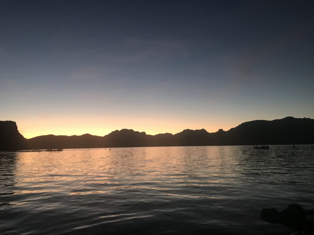 beautiful sunrise view of Saguaro lake