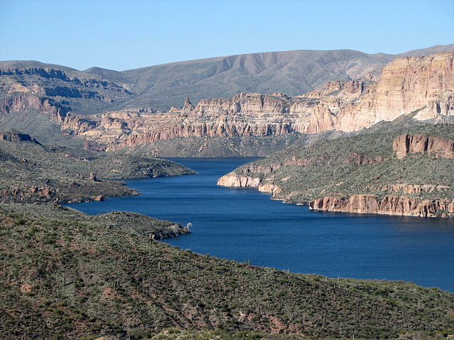 view of apache lake and the canyon it carved