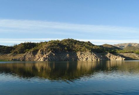 bartlett lake's shore as shown from the water